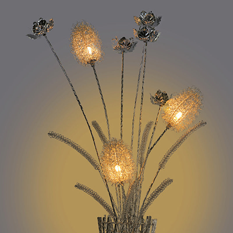 Art Deco Aluminum Wire Woven Vase LED Floor Lamp