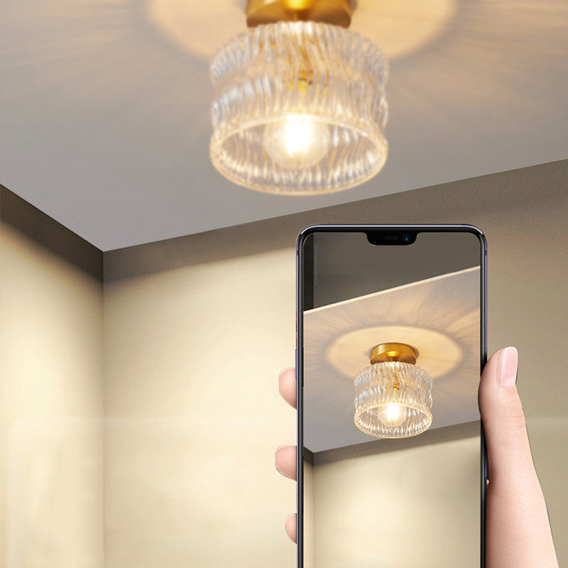 Japanese Brass Bowl Cylinder 1-Light Ceiling Light