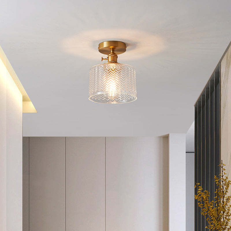 Japanese Brass Bowl Cylinder 1-Light Ceiling Light