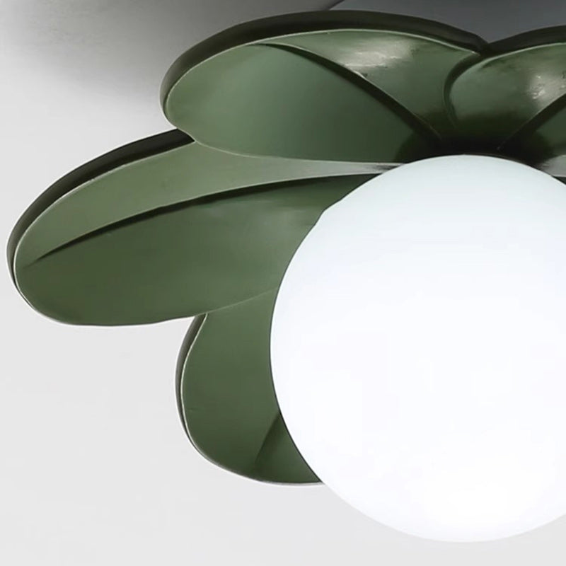 Scandinavian Resin Metal Glass Flower Ball Semi-Flush Light