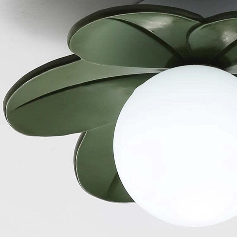 Scandinavian Resin Metal Glass Flower Ball Semi-Flush Light