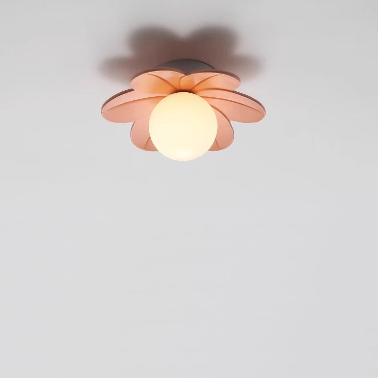 Scandinavian Resin Metal Glass Flower Ball Semi-Flush Light