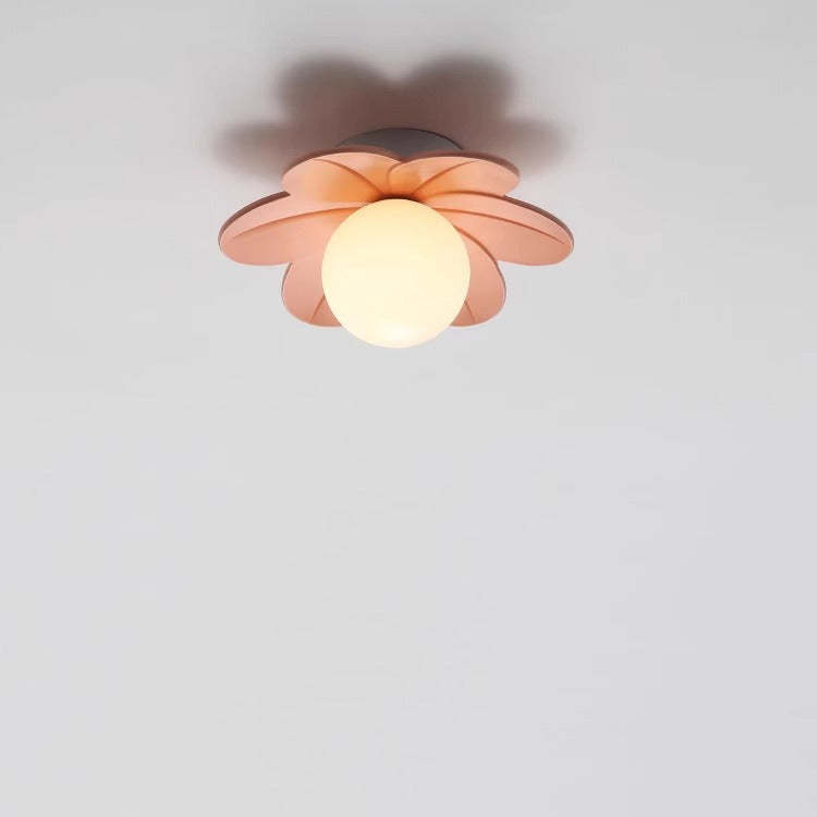 Scandinavian Resin Metal Glass Flower Ball Semi-Flush Light