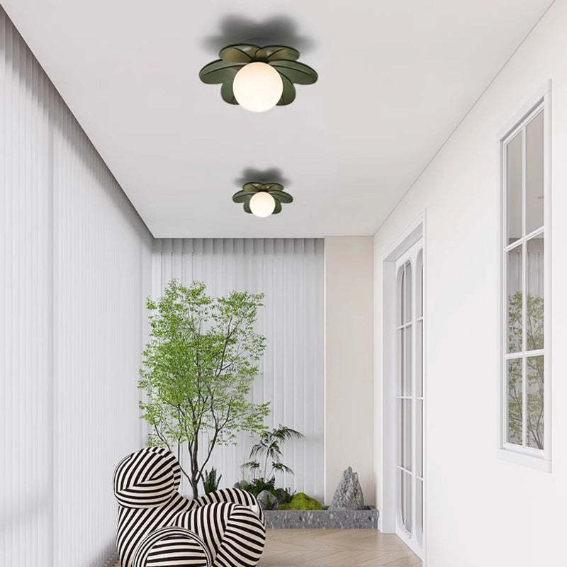 Scandinavian Resin Metal Glass Flower Ball Semi-Flush Light