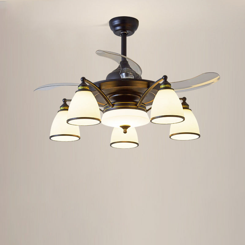 Chinese Iron Glass Acrylic Bell Ceiling Fan Light