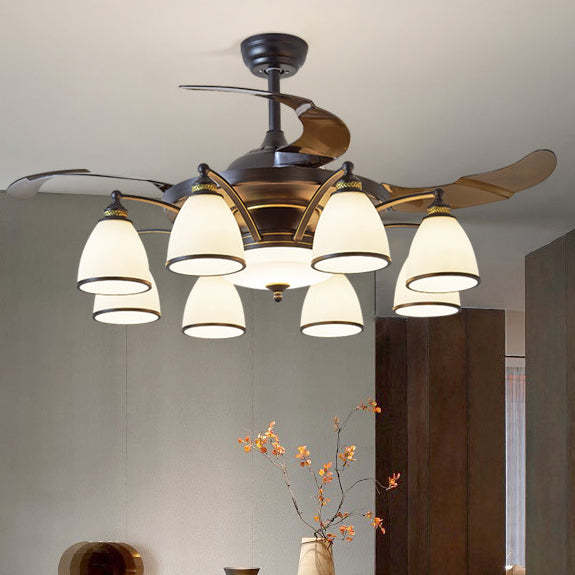 Chinese Iron Glass Acrylic Bell Ceiling Fan Light