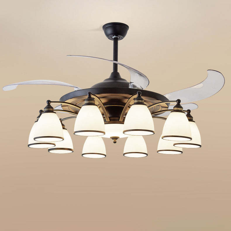 Chinese Iron Glass Acrylic Bell Ceiling Fan Light