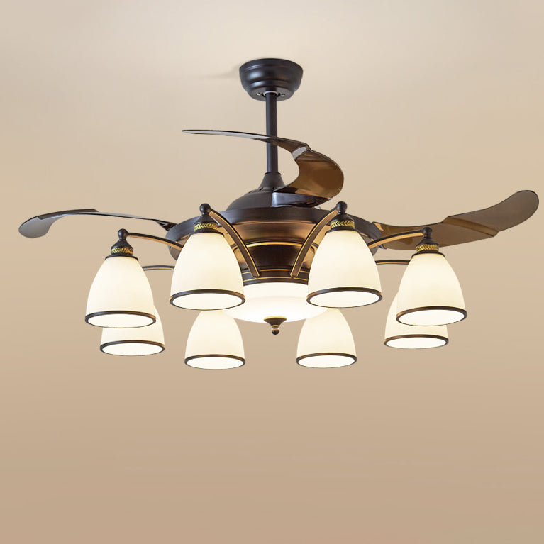 Chinese Iron Glass Acrylic Bell Ceiling Fan Light