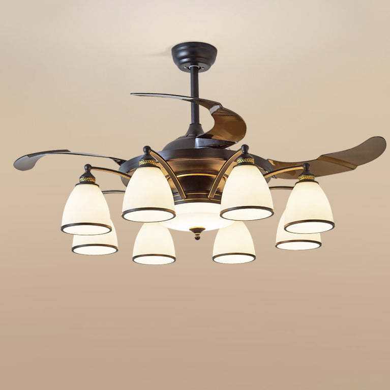 Chinese Iron Glass Acrylic Bell Ceiling Fan Light
