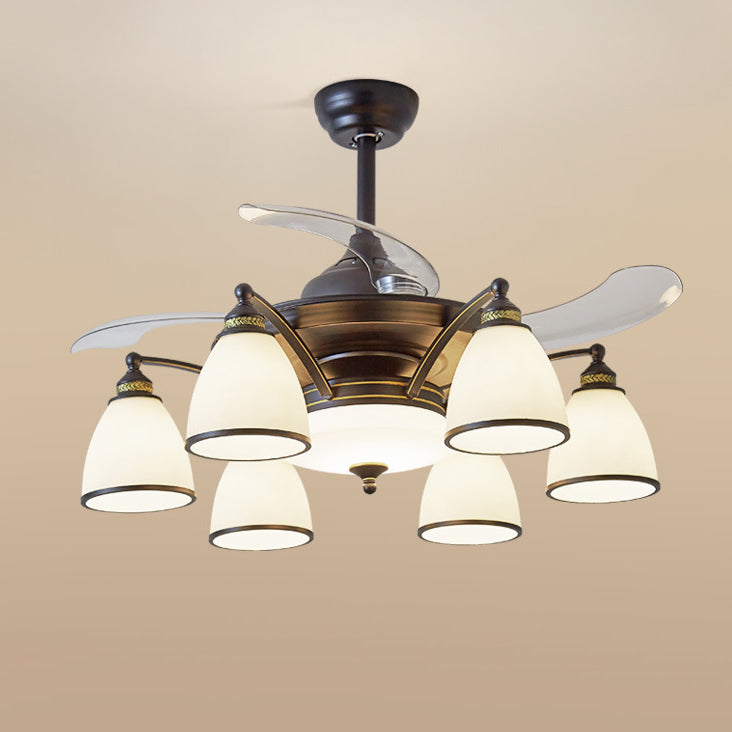Chinese Iron Glass Acrylic Bell Ceiling Fan Light