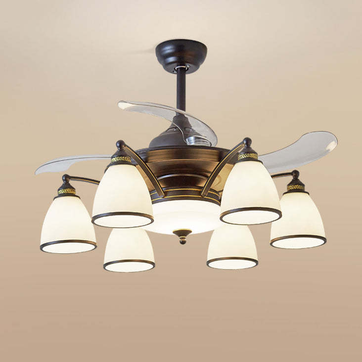 Chinese Iron Glass Acrylic Bell Ceiling Fan Light