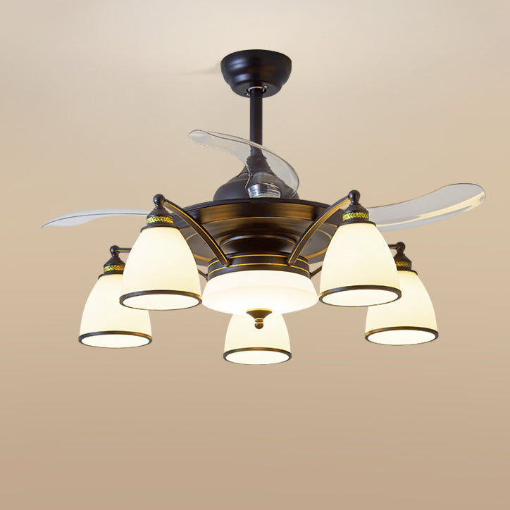 Chinese Iron Glass Acrylic Bell Ceiling Fan Light