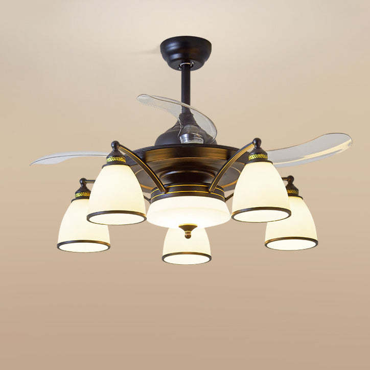 Chinese Iron Glass Acrylic Bell Ceiling Fan Light