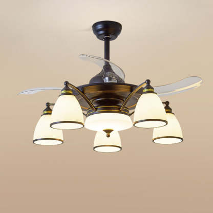 Chinese Iron Glass Acrylic Bell Ceiling Fan Light