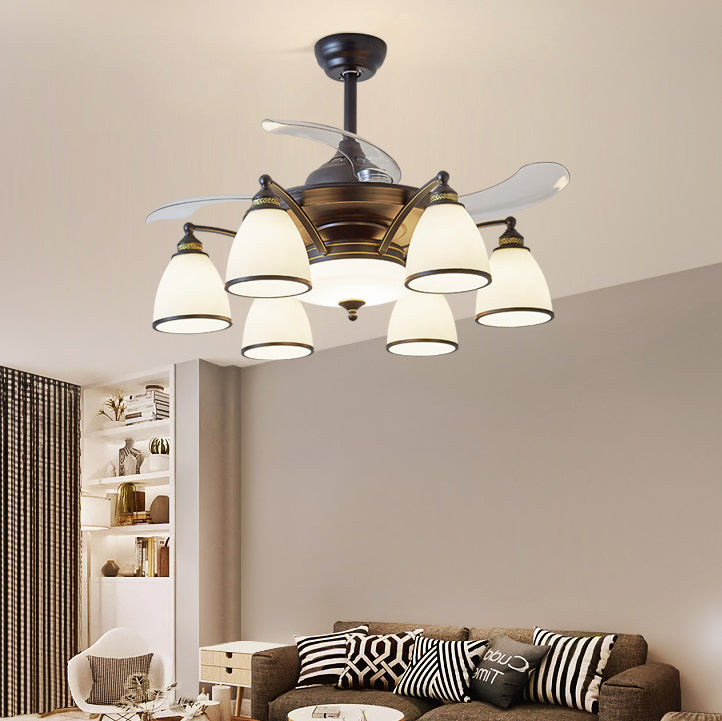 Chinese Iron Glass Acrylic Bell Ceiling Fan Light