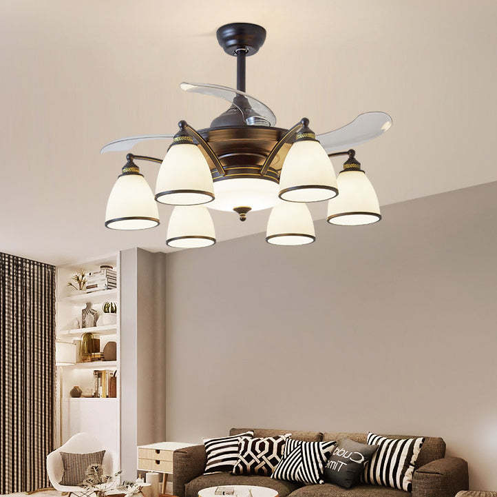 Chinese Iron Glass Acrylic Bell Ceiling Fan Light