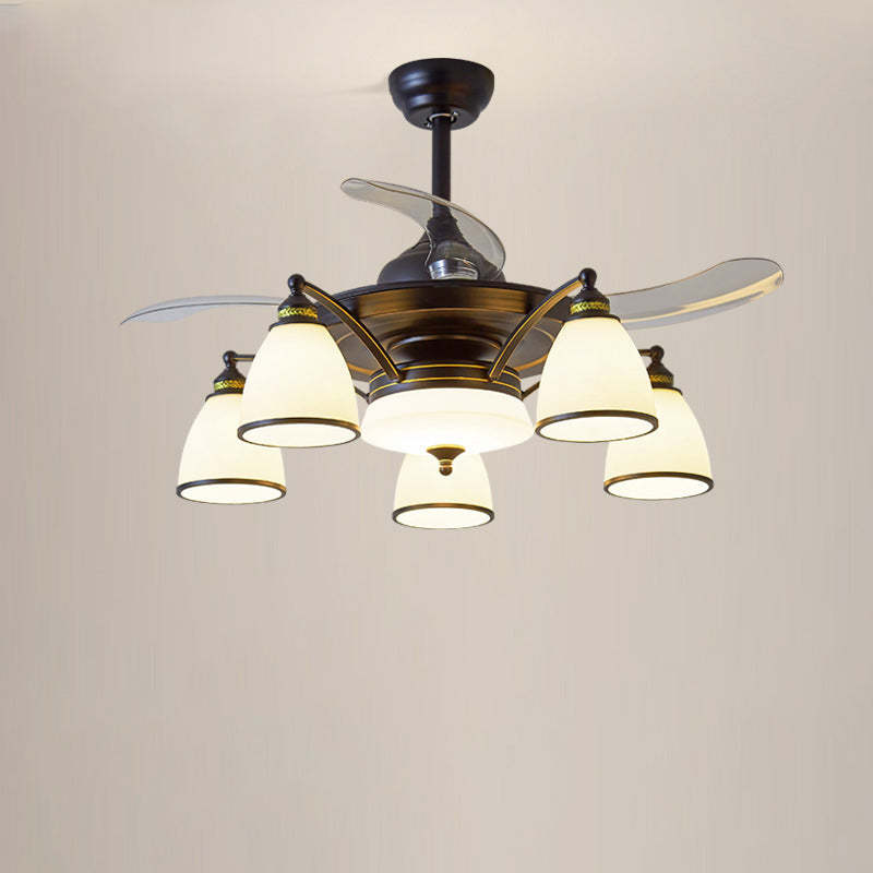 Chinese Iron Glass Acrylic Bell Ceiling Fan Light