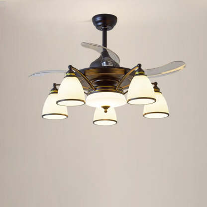 Chinese Iron Glass Acrylic Bell Ceiling Fan Light