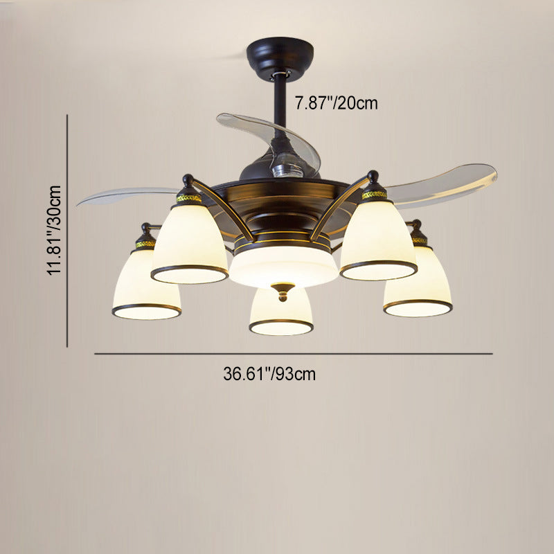 Chinese Iron Glass Acrylic Bell Ceiling Fan Light