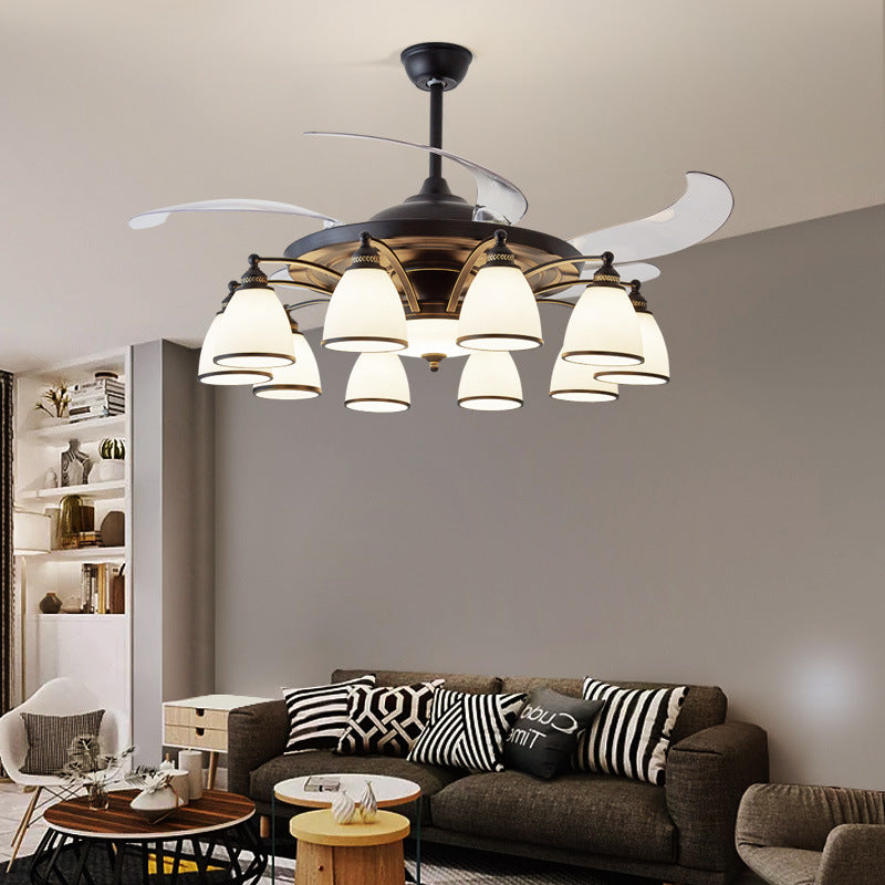 Chinese Iron Glass Acrylic Bell Ceiling Fan Light