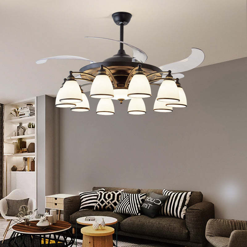 Chinese Iron Glass Acrylic Bell Ceiling Fan Light