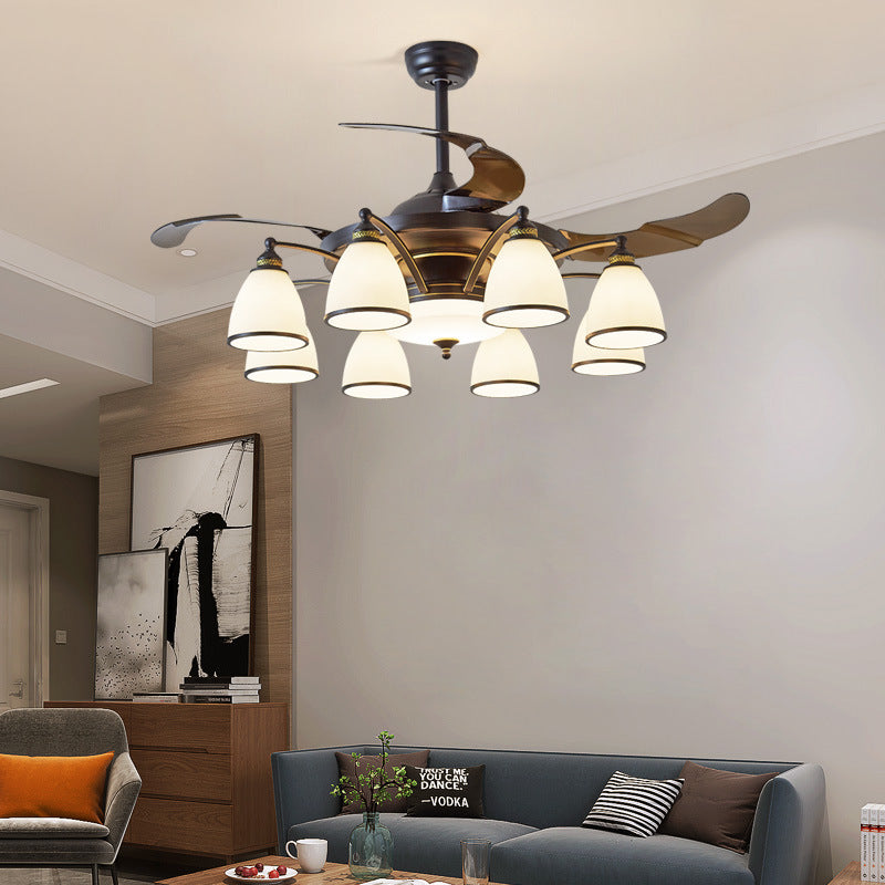 Chinese Iron Glass Acrylic Bell Ceiling Fan Light