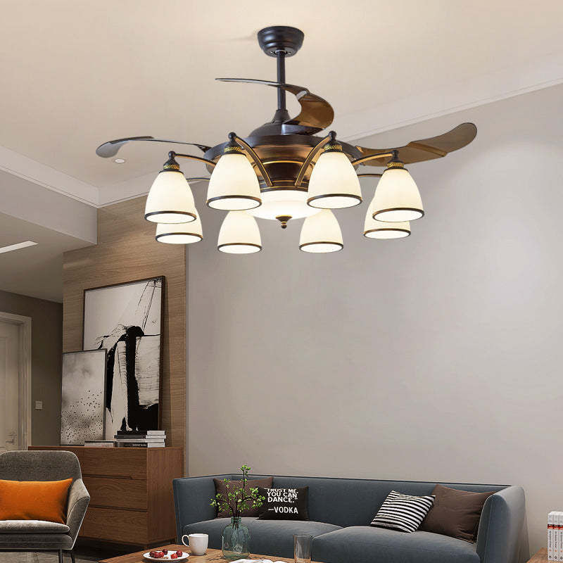 Chinese Iron Glass Acrylic Bell Ceiling Fan Light
