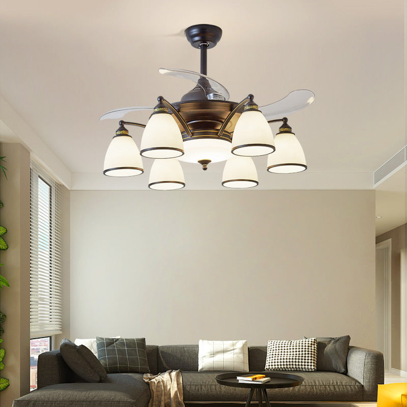 Chinese Iron Glass Acrylic Bell Ceiling Fan Light