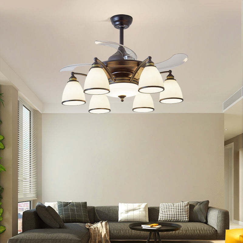 Chinese Iron Glass Acrylic Bell Ceiling Fan Light