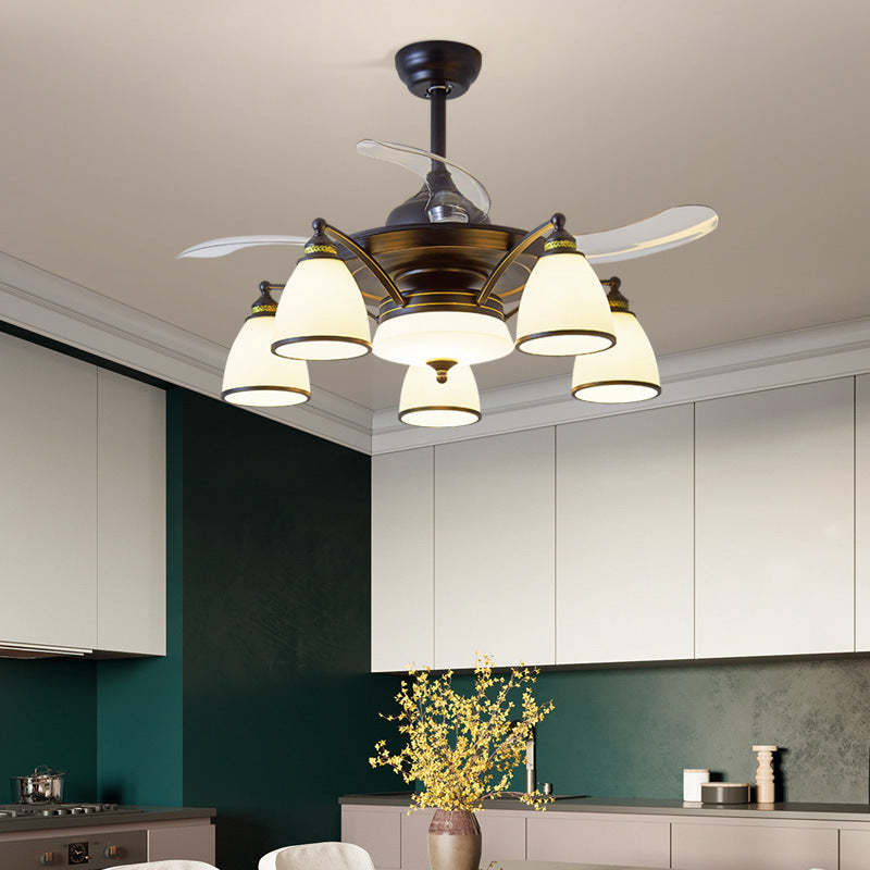 Chinese Iron Glass Acrylic Bell Ceiling Fan Light