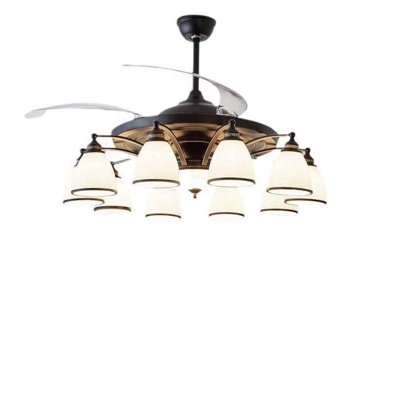 Chinese Iron Glass Acrylic Bell Ceiling Fan Light