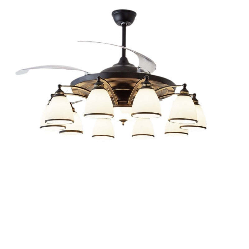 Chinese Iron Glass Acrylic Bell Ceiling Fan Light