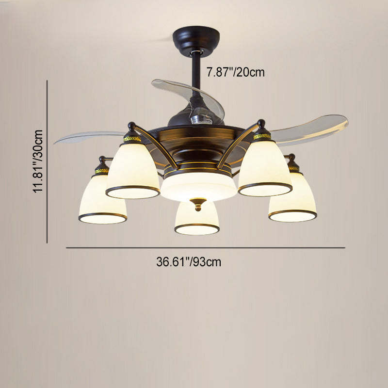 Chinese Iron Glass Acrylic Bell Ceiling Fan Light