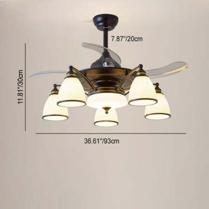 Chinese Iron Glass Acrylic Bell Ceiling Fan Light