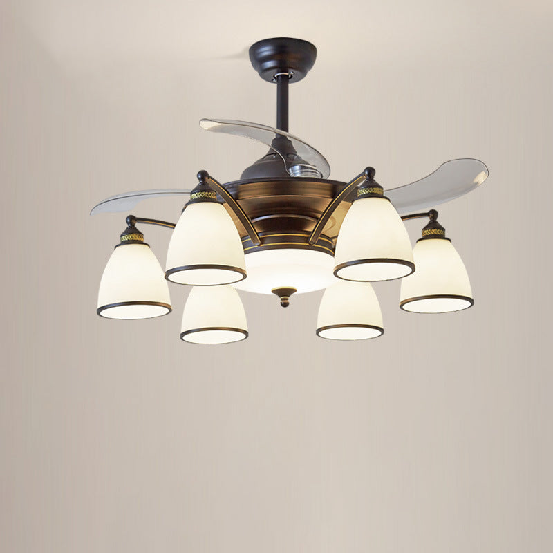 Chinese Iron Glass Acrylic Bell Ceiling Fan Light