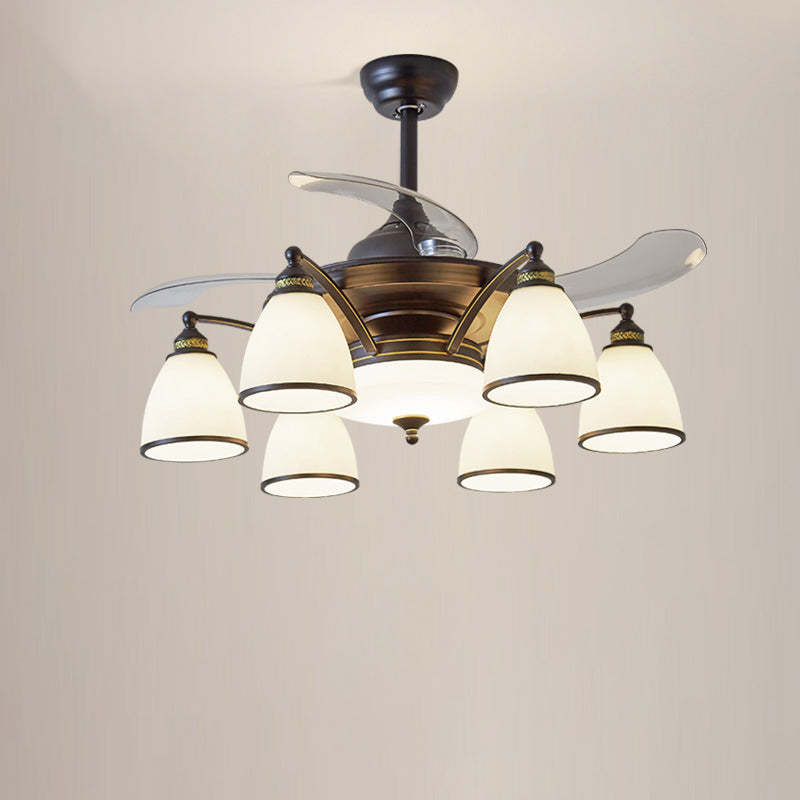 Chinese Iron Glass Acrylic Bell Ceiling Fan Light