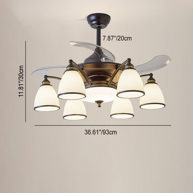 Chinese Iron Glass Acrylic Bell Ceiling Fan Light