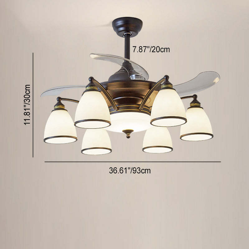 Chinese Iron Glass Acrylic Bell Ceiling Fan Light