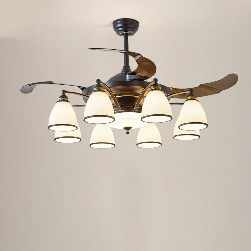Chinese Iron Glass Acrylic Bell Ceiling Fan Light
