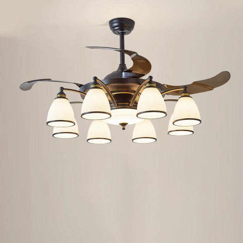 Chinese Iron Glass Acrylic Bell Ceiling Fan Light