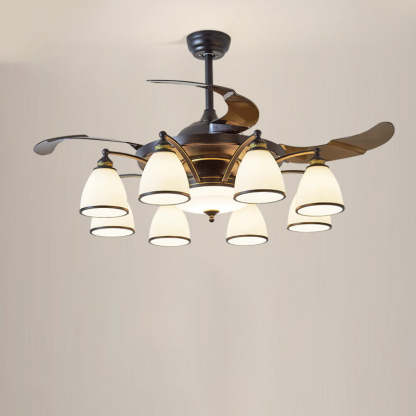 Chinese Iron Glass Acrylic Bell Ceiling Fan Light