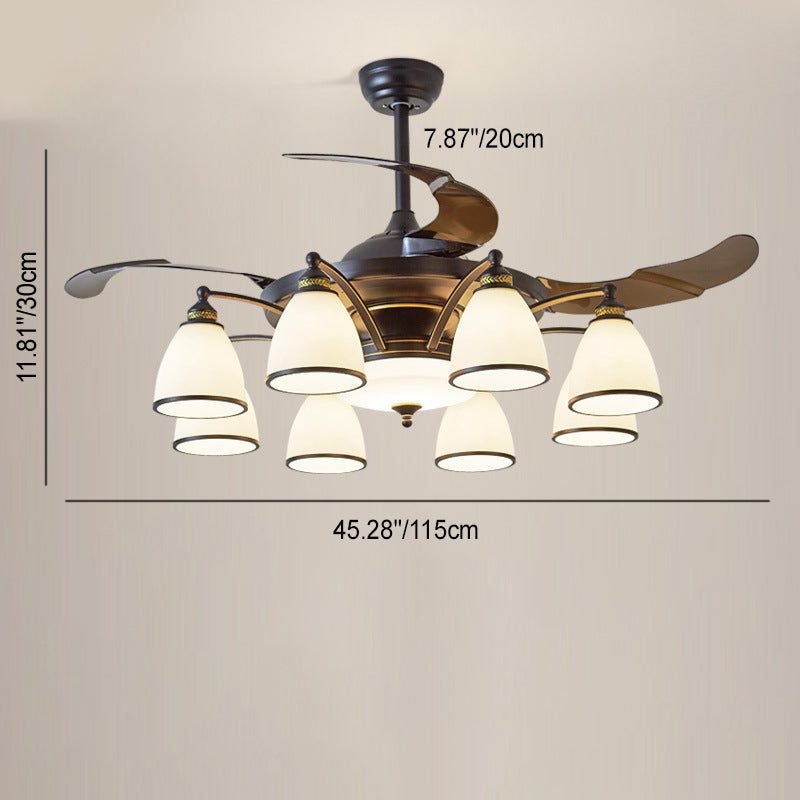 Chinese Iron Glass Acrylic Bell Ceiling Fan Light