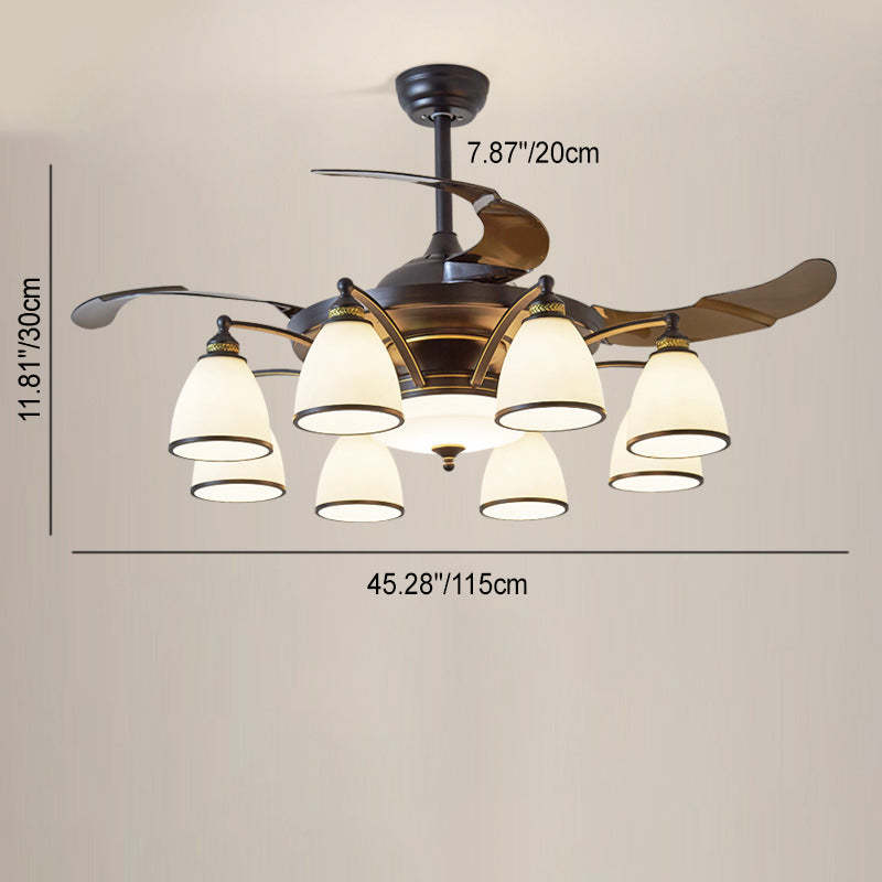Chinese Iron Glass Acrylic Bell Ceiling Fan Light