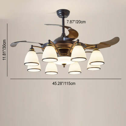 Chinese Iron Glass Acrylic Bell Ceiling Fan Light