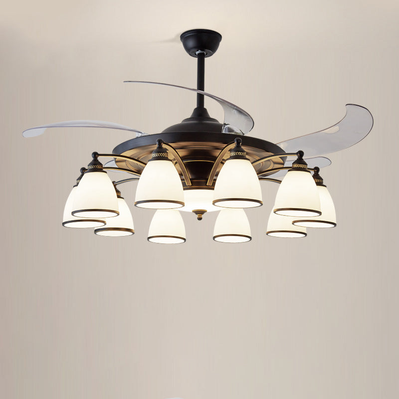 Chinese Iron Glass Acrylic Bell Ceiling Fan Light