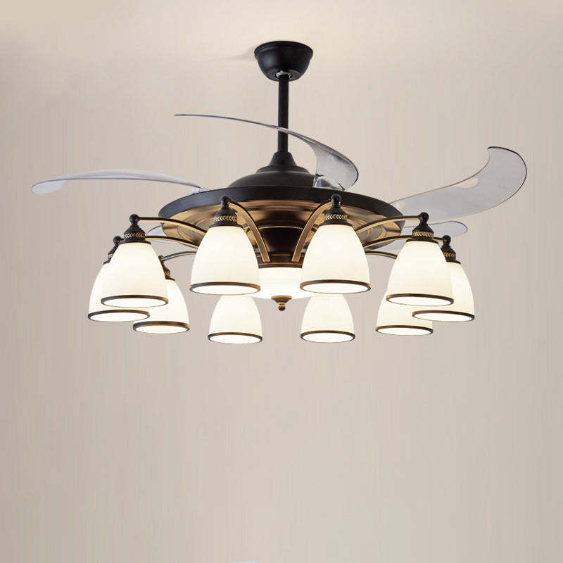 Chinese Iron Glass Acrylic Bell Ceiling Fan Light