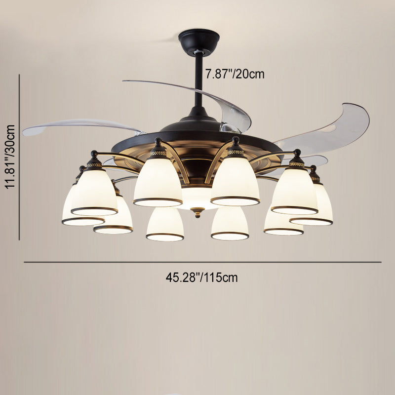 Chinese Iron Glass Acrylic Bell Ceiling Fan Light