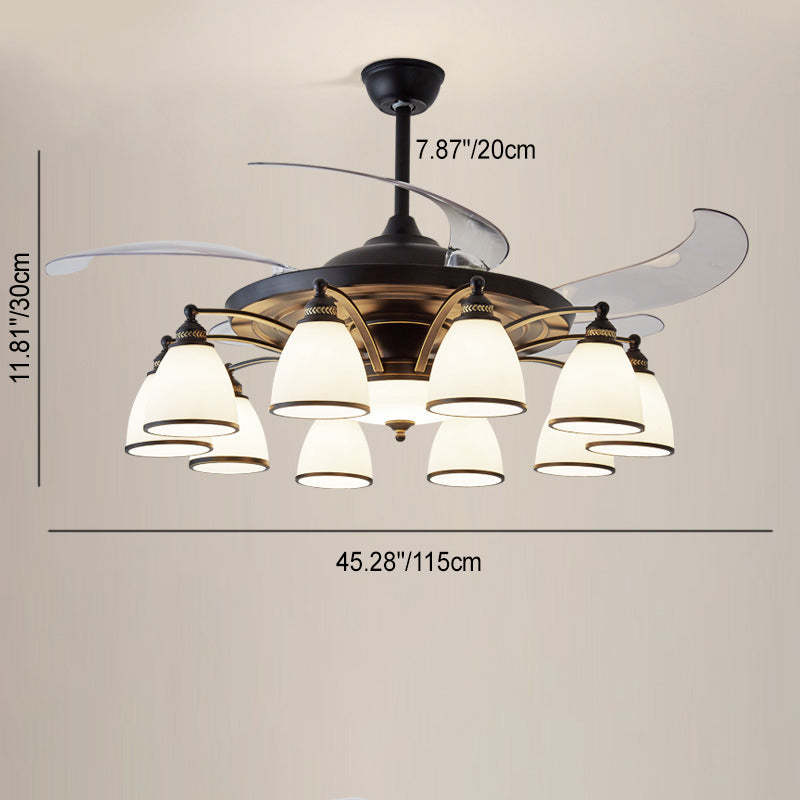 Chinese Iron Glass Acrylic Bell Ceiling Fan Light