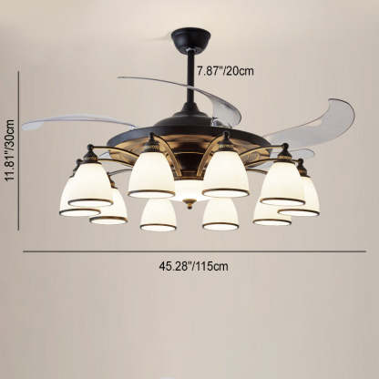 Chinese Iron Glass Acrylic Bell Ceiling Fan Light