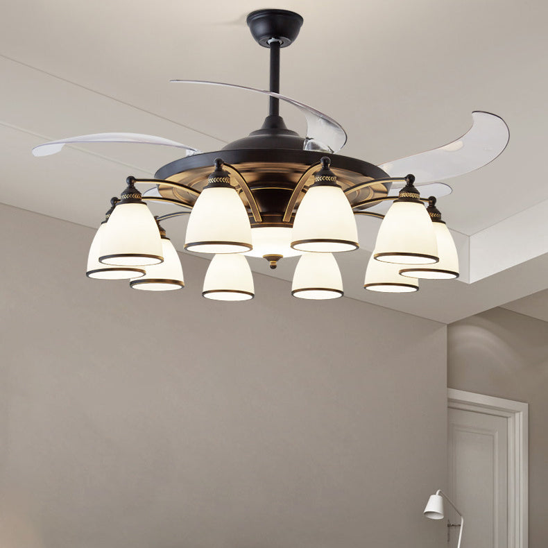 Chinese Iron Glass Acrylic Bell Ceiling Fan Light